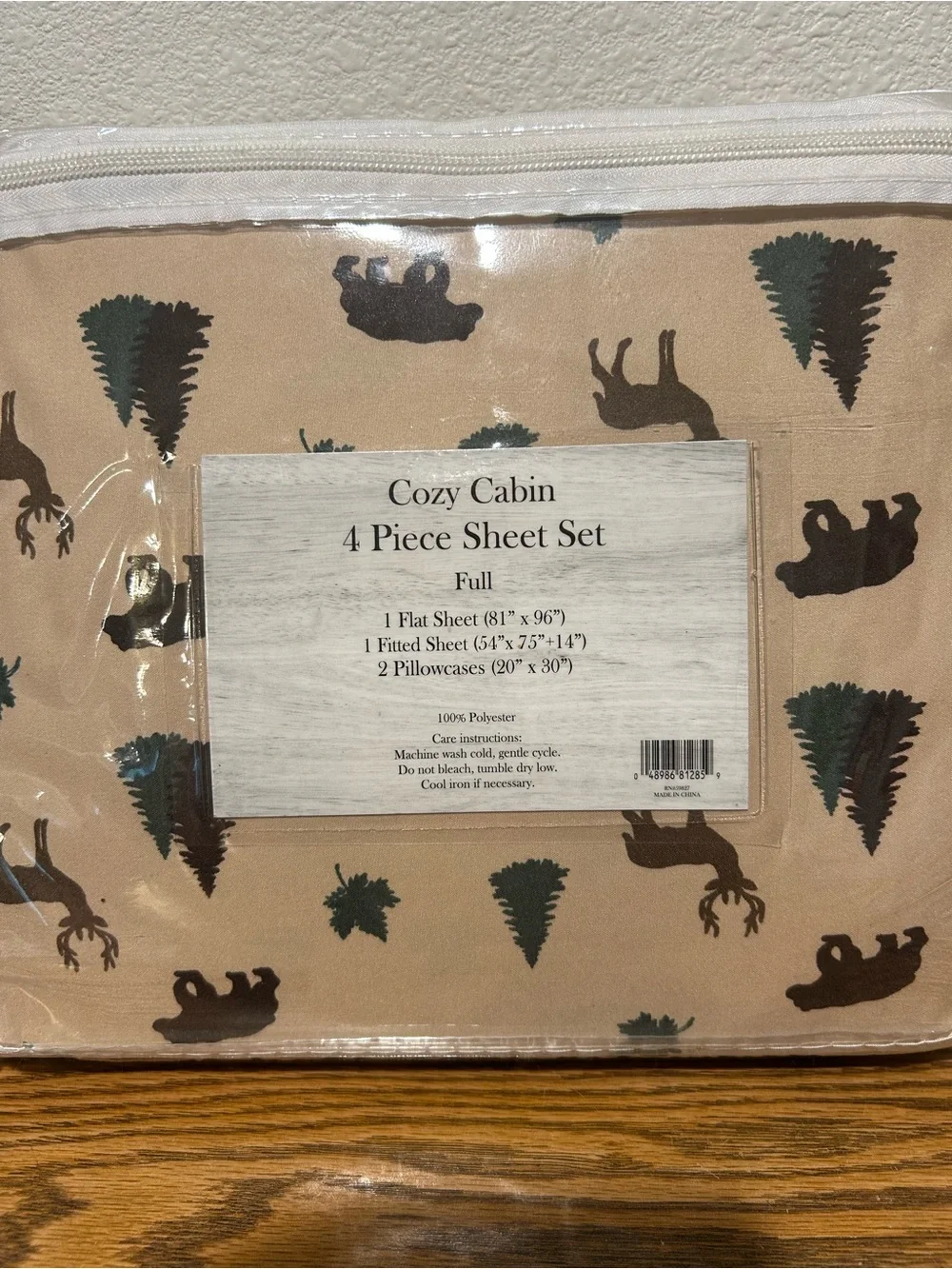 Cozy Cabin Full Sheet Set in Tan with Forest Print
